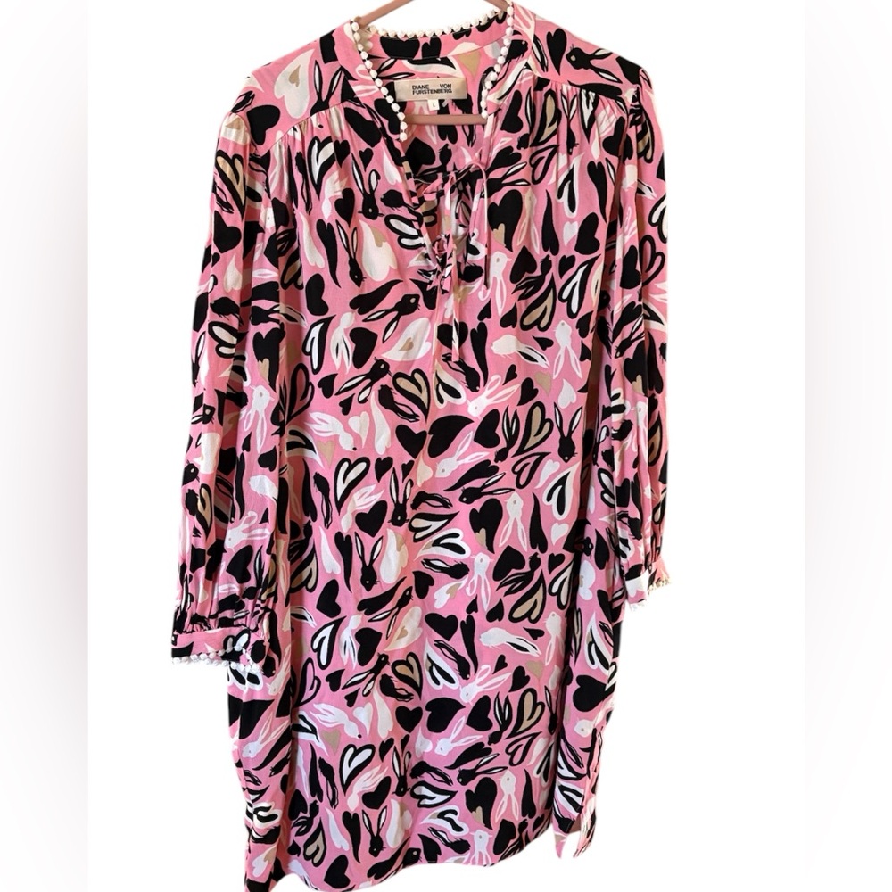 Pink Diane von Furstenberg with hearts and bunnies with pockets
